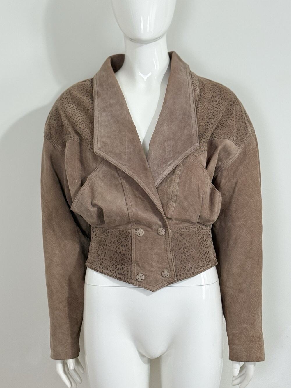 Vintage Chia Suede Leather Jacket Women M Brown Animal Print Cropped Western 80s